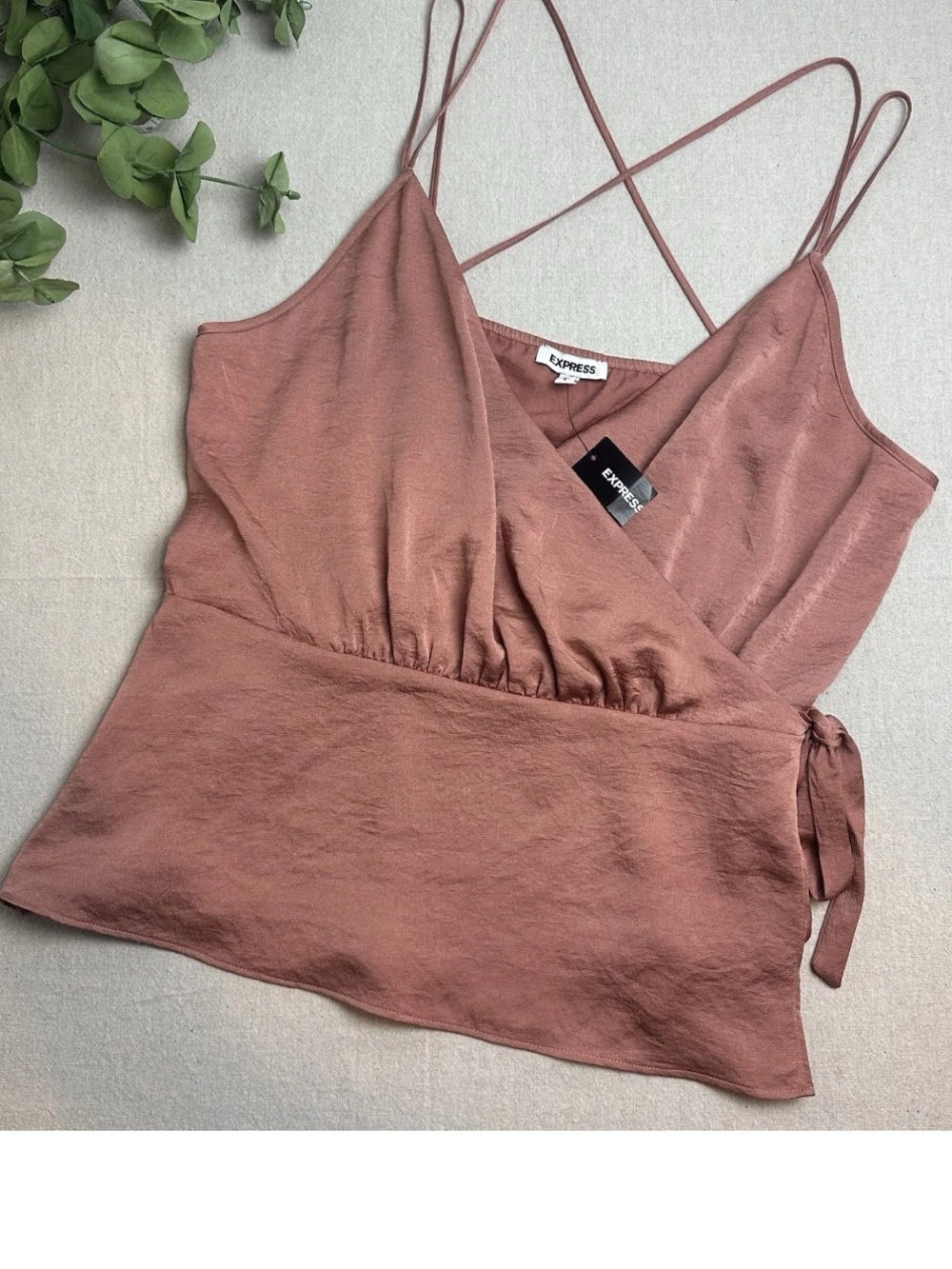 Express Strappy Faux Wrap Satin Tank Cami Mauve Pink NWT